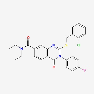 molecular formula C26H23ClFN3O2S B3403459 2-((2-chlorobenzyl)thio)-N,N-diethyl-3-(4-fluorophenyl)-4-oxo-3,4-dihydroquinazoline-7-carboxamide CAS No. 1115368-25-6