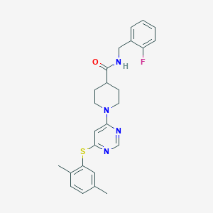 molecular formula C25H27FN4OS B3403499 1-(6-((2,5-dimethylphenyl)thio)pyrimidin-4-yl)-N-(2-fluorobenzyl)piperidine-4-carboxamide CAS No. 1116045-46-5
