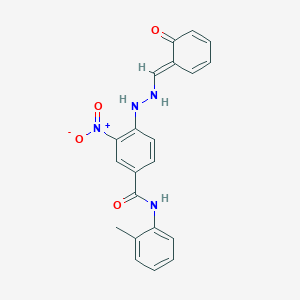 N-(2-methylphenyl)-3-nitro-4-[2-[(E)-(6-oxocyclohexa-2,4-dien-1-ylidene)methyl]hydrazinyl]benzamide