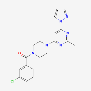 molecular formula C19H19ClN6O B3403629 (3-chlorophenyl)(4-(2-methyl-6-(1H-pyrazol-1-yl)pyrimidin-4-yl)piperazin-1-yl)methanone CAS No. 1170363-39-9