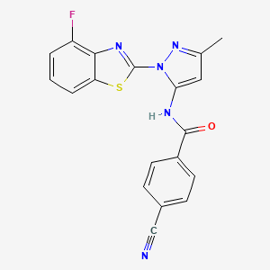 molecular formula C19H12FN5OS B3403647 4-cyano-N-(1-(4-fluorobenzo[d]thiazol-2-yl)-3-methyl-1H-pyrazol-5-yl)benzamide CAS No. 1171187-45-3