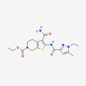 molecular formula C18H23N5O4S B3403673 ethyl 3-carbamoyl-2-(1-ethyl-5-methyl-1H-pyrazole-3-carboxamido)-4,5-dihydrothieno[2,3-c]pyridine-6(7H)-carboxylate CAS No. 1171614-99-5