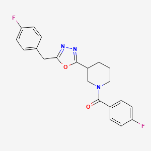 molecular formula C21H19F2N3O2 B3403679 (3-(5-(4-Fluorobenzyl)-1,3,4-oxadiazol-2-yl)piperidin-1-yl)(4-fluorophenyl)methanone CAS No. 1171692-32-2