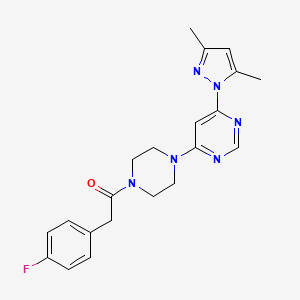molecular formula C21H23FN6O B3403694 1-(4-(6-(3,5-dimethyl-1H-pyrazol-1-yl)pyrimidin-4-yl)piperazin-1-yl)-2-(4-fluorophenyl)ethanone CAS No. 1171892-55-9