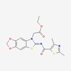 molecular formula C18H17N3O5S2 B3403765 ethyl 2-[(11Z)-11-[(2,4-dimethyl-1,3-thiazole-5-carbonyl)imino]-4,6-dioxa-10-thia-12-azatricyclo[7.3.0.0^{3,7}]dodeca-1(9),2,7-trien-12-yl]acetate CAS No. 1173409-54-5