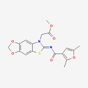 molecular formula C18H16N2O6S B3403792 (E)-methyl 2-(6-((2,5-dimethylfuran-3-carbonyl)imino)-[1,3]dioxolo[4',5':4,5]benzo[1,2-d]thiazol-7(6H)-yl)acetate CAS No. 1173513-11-5