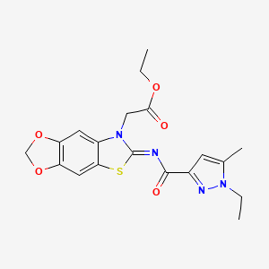 molecular formula C19H20N4O5S B3403798 ethyl 2-[(11E)-11-[(1-ethyl-5-methyl-1H-pyrazole-3-carbonyl)imino]-4,6-dioxa-10-thia-12-azatricyclo[7.3.0.0^{3,7}]dodeca-1(9),2,7-trien-12-yl]acetate CAS No. 1173540-60-7