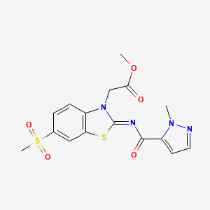 molecular formula C16H16N4O5S2 B3403803 (E)-methyl 2-(2-((1-methyl-1H-pyrazole-5-carbonyl)imino)-6-(methylsulfonyl)benzo[d]thiazol-3(2H)-yl)acetate CAS No. 1173548-17-8