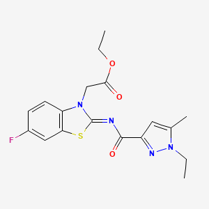 (E)-ethyl 2-(2-((1-ethyl-5-methyl-1H-pyrazole-3-carbonyl)imino)-6-fluorobenzo[d]thiazol-3(2H)-yl)acetate