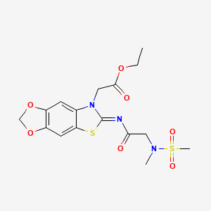 molecular formula C16H19N3O7S2 B3403813 (E)-ethyl 2-(6-((2-(N-methylmethylsulfonamido)acetyl)imino)-[1,3]dioxolo[4',5':4,5]benzo[1,2-d]thiazol-7(6H)-yl)acetate CAS No. 1173580-23-8