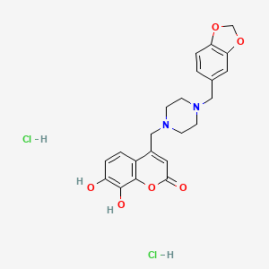 4-((4-(benzo[d][1,3]dioxol-5-ylmethyl)piperazin-1-yl)methyl)-7,8-dihydroxy-2H-chromen-2-one dihydrochloride