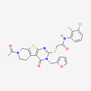 molecular formula C25H23ClN4O4S2 B3403970 2-({11-acetyl-4-[(furan-2-yl)methyl]-3-oxo-8-thia-4,6,11-triazatricyclo[7.4.0.0^{2,7}]trideca-1(9),2(7),5-trien-5-yl}sulfanyl)-N-(3-chloro-2-methylphenyl)acetamide CAS No. 1189886-33-6
