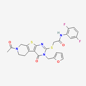 2-({11-acetyl-4-[(furan-2-yl)methyl]-3-oxo-8-thia-4,6,11-triazatricyclo[7.4.0.0^{2,7}]trideca-1(9),2(7),5-trien-5-yl}sulfanyl)-N-(2,5-difluorophenyl)acetamide