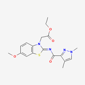 molecular formula C18H20N4O4S B3404036 (E)-ethyl 2-(2-((1,4-dimethyl-1H-pyrazole-3-carbonyl)imino)-6-methoxybenzo[d]thiazol-3(2H)-yl)acetate CAS No. 1203438-41-8