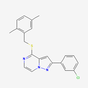 molecular formula C21H18ClN3S B3404071 2-(3-Chlorophenyl)-4-[(2,5-dimethylbenzyl)thio]pyrazolo[1,5-a]pyrazine CAS No. 1206989-83-4