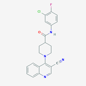 molecular formula C22H18ClFN4O B3404073 N-(3-chloro-4-fluorophenyl)-1-(3-cyanoquinolin-4-yl)piperidine-4-carboxamide CAS No. 1206989-88-9