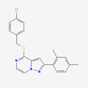 molecular formula C21H18ClN3S B3404233 4-[(4-Chlorobenzyl)thio]-2-(2,4-dimethylphenyl)pyrazolo[1,5-a]pyrazine CAS No. 1207045-18-8