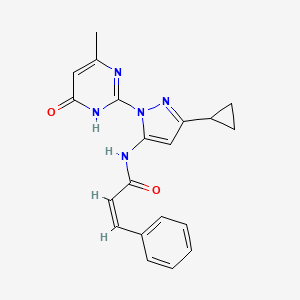 (Z)-N-(3-cyclopropyl-1-(4-methyl-6-oxo-1,6-dihydropyrimidin-2-yl)-1H-pyrazol-5-yl)-3-phenylacrylamide