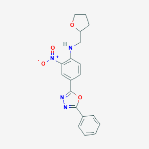 molecular formula C19H18N4O4 B340430 2-{3-Nitro-4-[(tetrahydro-2-furanylmethyl)amino]phenyl}-5-phenyl-1,3,4-oxadiazole 