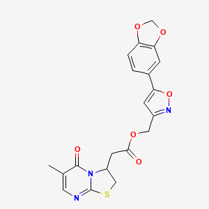 molecular formula C20H17N3O6S B3404306 (5-(benzo[d][1,3]dioxol-5-yl)isoxazol-3-yl)methyl 2-(6-methyl-5-oxo-3,5-dihydro-2H-thiazolo[3,2-a]pyrimidin-3-yl)acetate CAS No. 1208455-25-7
