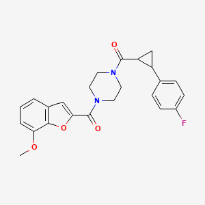molecular formula C24H23FN2O4 B3404313 (4-(2-(4-Fluorophenyl)cyclopropanecarbonyl)piperazin-1-yl)(7-methoxybenzofuran-2-yl)methanone CAS No. 1208797-65-2