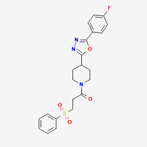 molecular formula C22H22FN3O4S B3404319 1-(4-(5-(4-Fluorophenyl)-1,3,4-oxadiazol-2-yl)piperidin-1-yl)-3-(phenylsulfonyl)propan-1-one CAS No. 1209210-46-7