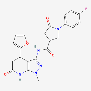 molecular formula C22H20FN5O4 B3404326 1-(4-fluorophenyl)-N-(4-(furan-2-yl)-1-methyl-6-oxo-4,5,6,7-tetrahydro-1H-pyrazolo[3,4-b]pyridin-3-yl)-5-oxopyrrolidine-3-carboxamide CAS No. 1209675-35-3