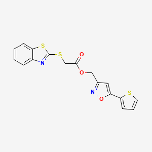 molecular formula C17H12N2O3S3 B3404332 (5-(Thiophen-2-yl)isoxazol-3-yl)methyl 2-(benzo[d]thiazol-2-ylthio)acetate CAS No. 1209739-95-6