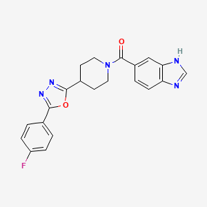 molecular formula C21H18FN5O2 B3404342 (1H-benzo[d]imidazol-5-yl)(4-(5-(4-fluorophenyl)-1,3,4-oxadiazol-2-yl)piperidin-1-yl)methanone CAS No. 1210184-76-1