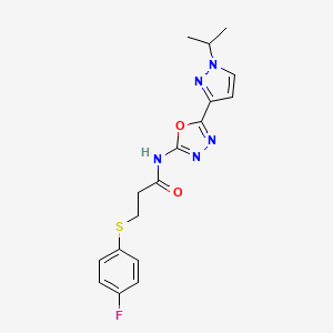 molecular formula C17H18FN5O2S B3404346 3-((4-fluorophenyl)thio)-N-(5-(1-isopropyl-1H-pyrazol-3-yl)-1,3,4-oxadiazol-2-yl)propanamide CAS No. 1210668-07-7