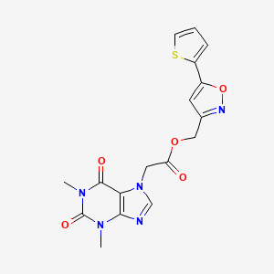 molecular formula C17H15N5O5S B3404379 (5-(thiophen-2-yl)isoxazol-3-yl)methyl 2-(1,3-dimethyl-2,6-dioxo-2,3-dihydro-1H-purin-7(6H)-yl)acetate CAS No. 1211658-20-6