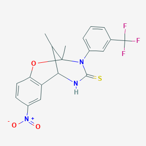 molecular formula C19H16F3N3O3S B3404397 9,13-Dimethyl-4-nitro-10-[3-(trifluoromethyl)phenyl]-8-oxa-10,12-diazatricyclo[7.3.1.0^{2,7}]trideca-2,4,6-triene-11-thione CAS No. 1212269-33-4
