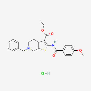 molecular formula C25H27ClN2O4S B3404434 Ethyl 6-benzyl-2-(4-methoxybenzamido)-4,5,6,7-tetrahydrothieno[2,3-c]pyridine-3-carboxylate hydrochloride CAS No. 1215721-00-8