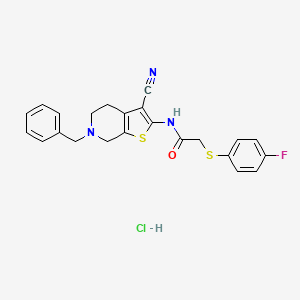 molecular formula C23H21ClFN3OS2 B3404449 N-(6-benzyl-3-cyano-4,5,6,7-tetrahydrothieno[2,3-c]pyridin-2-yl)-2-((4-fluorophenyl)thio)acetamide hydrochloride CAS No. 1216495-11-2