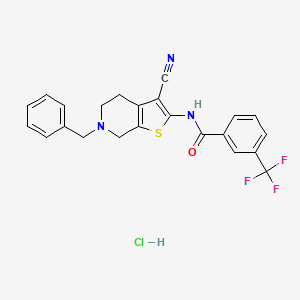 molecular formula C23H19ClF3N3OS B3404452 N-(6-benzyl-3-cyano-4,5,6,7-tetrahydrothieno[2,3-c]pyridin-2-yl)-3-(trifluoromethyl)benzamide hydrochloride CAS No. 1216582-39-6
