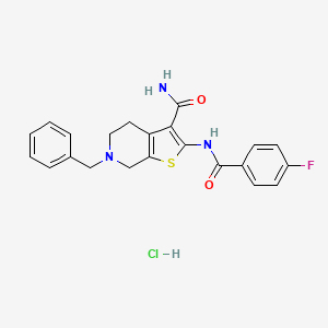 molecular formula C22H21ClFN3O2S B3404462 6-Benzyl-2-(4-fluorobenzamido)-4,5,6,7-tetrahydrothieno[2,3-c]pyridine-3-carboxamide hydrochloride CAS No. 1216791-66-0