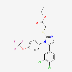 molecular formula C20H15Cl2F3N2O3S B3404560 ethyl 2-((5-(3,4-dichlorophenyl)-1-(4-(trifluoromethoxy)phenyl)-1H-imidazol-2-yl)thio)acetate CAS No. 1226436-24-3