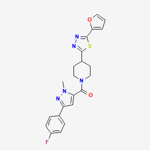 molecular formula C22H20FN5O2S B3404584 1-[3-(4-fluorophenyl)-1-methyl-1H-pyrazole-5-carbonyl]-4-[5-(furan-2-yl)-1,3,4-thiadiazol-2-yl]piperidine CAS No. 1226445-95-9