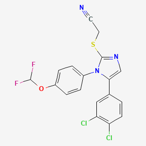 molecular formula C18H11Cl2F2N3OS B3404592 2-((5-(3,4-dichlorophenyl)-1-(4-(difluoromethoxy)phenyl)-1H-imidazol-2-yl)thio)acetonitrile CAS No. 1226446-32-7