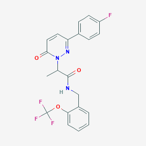 molecular formula C21H17F4N3O3 B3404610 2-(3-(4-fluorophenyl)-6-oxopyridazin-1(6H)-yl)-N-(2-(trifluoromethoxy)benzyl)propanamide CAS No. 1226454-06-3