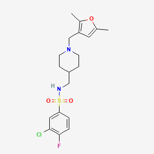 molecular formula C19H24ClFN2O3S B3404649 3-chloro-N-((1-((2,5-dimethylfuran-3-yl)methyl)piperidin-4-yl)methyl)-4-fluorobenzenesulfonamide CAS No. 1235074-45-9