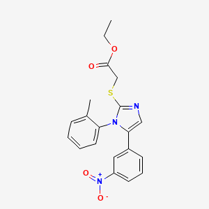 molecular formula C20H19N3O4S B3404660 ethyl 2-((5-(3-nitrophenyl)-1-(o-tolyl)-1H-imidazol-2-yl)thio)acetate CAS No. 1235231-57-8