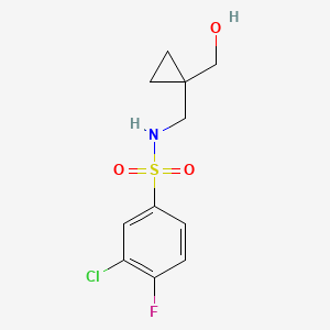 molecular formula C11H13ClFNO3S B3404735 3-chloro-4-fluoro-N-((1-(hydroxymethyl)cyclopropyl)methyl)benzenesulfonamide CAS No. 1251557-58-0