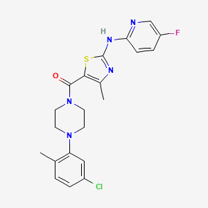 molecular formula C21H21ClFN5OS B3404758 (4-(5-Chloro-2-methylphenyl)piperazin-1-yl)(2-((5-fluoropyridin-2-yl)amino)-4-methylthiazol-5-yl)methanone CAS No. 1251567-97-1