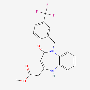 molecular formula C20H17F3N2O3 B3404774 methyl 2-{4-oxo-5-[3-(trifluoromethyl)benzyl]-4,5-dihydro-1H-1,5-benzodiazepin-2-yl}acetate CAS No. 1251572-87-8