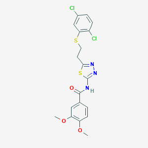 molecular formula C19H17Cl2N3O3S2 B340481 N-(5-{2-[(2,5-dichlorophenyl)sulfanyl]ethyl}-1,3,4-thiadiazol-2-yl)-3,4-dimethoxybenzamide 