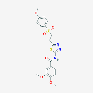 molecular formula C20H21N3O6S2 B340486 3,4-dimethoxy-N-(5-{2-[(4-methoxyphenyl)sulfonyl]ethyl}-1,3,4-thiadiazol-2-yl)benzamide 