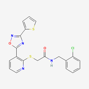 molecular formula C20H15ClN4O2S2 B3404876 N-(2-chlorobenzyl)-2-((3-(3-(thiophen-2-yl)-1,2,4-oxadiazol-5-yl)pyridin-2-yl)thio)acetamide CAS No. 1251608-64-6