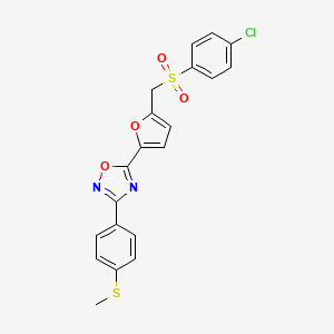 molecular formula C20H15ClN2O4S2 B3404955 5-(5-(((4-Chlorophenyl)sulfonyl)methyl)furan-2-yl)-3-(4-(methylthio)phenyl)-1,2,4-oxadiazole CAS No. 1251671-22-3