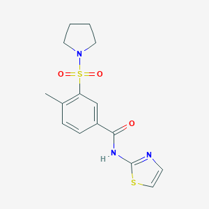 molecular formula C15H17N3O3S2 B340514 4-methyl-3-(1-pyrrolidinylsulfonyl)-N-(1,3-thiazol-2-yl)benzamide 